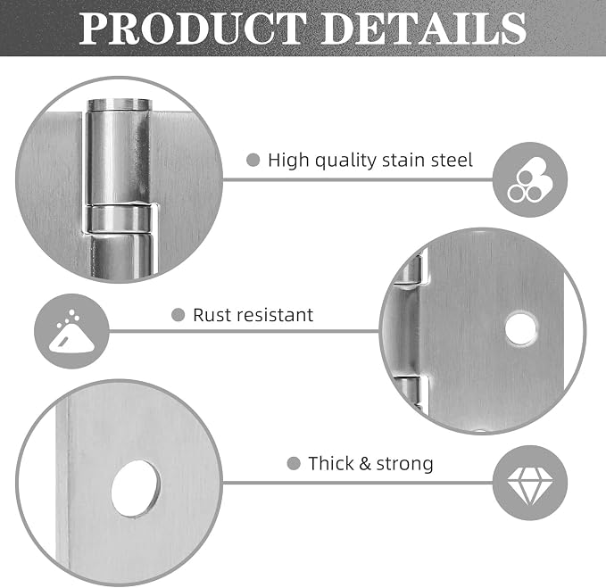 2 Pack Stainless Steel Silver Door Hinges, Heavy Duty Door Hardware, 4 x 4 Inch - Image 3