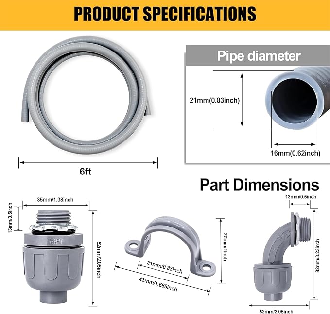 1/2 inch 6 Foot Liquid-Tight Conduit Kit, Flexible Non Metallic Electrical - Image 2