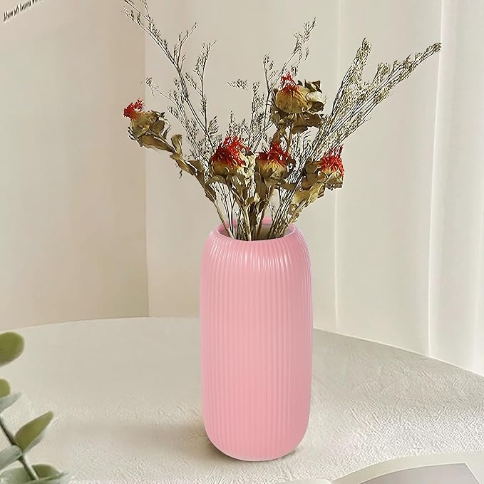 Ceramic Vase for Flowers – Modern Small Ribbed Textured Flower Vase for Home - Image 2