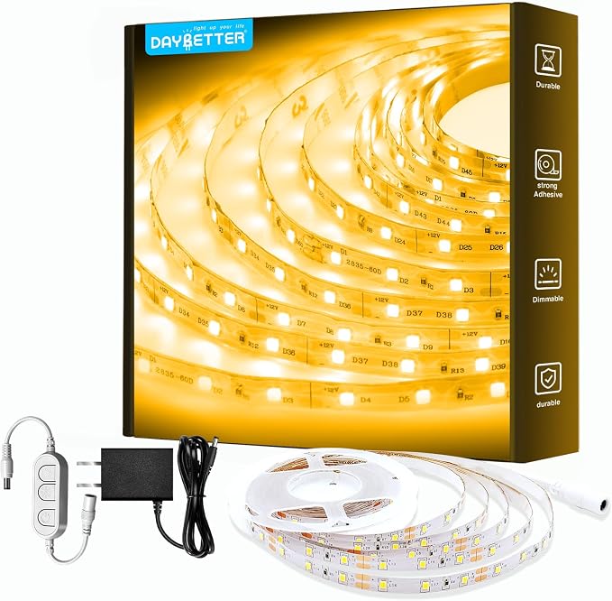 DAYBETTER Warm White LED Strip Light, 16.4 ft Dimmable Bright Rope Light by DAYBETTER