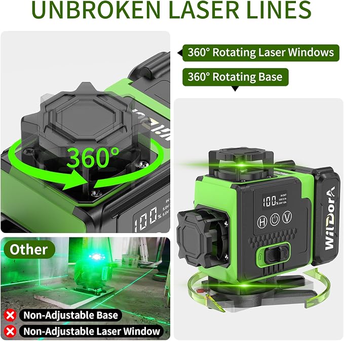 16 Line Laser Level, 4x360° Green Laser Leveler, ±4° Auto Self Leveling - Image 7