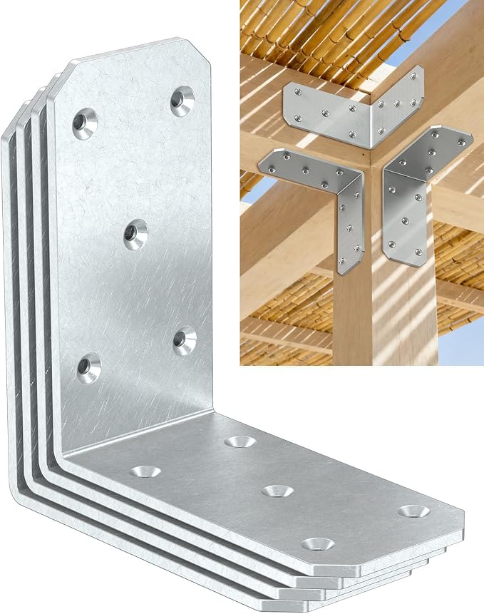 Heavy Duty L Brackets, 5x5 Inch, 300 LBS, Galvanized, 4 Pack | Carbon Steel by Unknown
