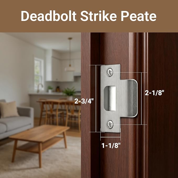 Stainless Steel T-Strike Door Strike Plate, Brushed Nickel Strike Plates | - Image 4