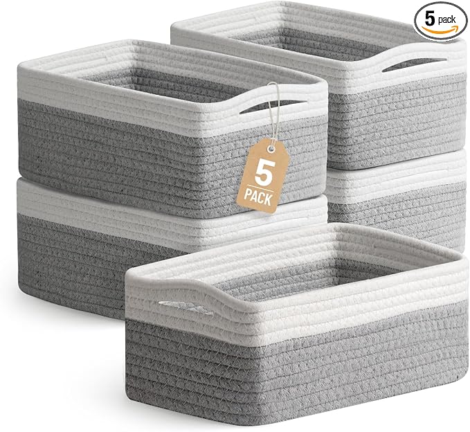 5 Pack Small Woven Storage Baskets by YILOBI