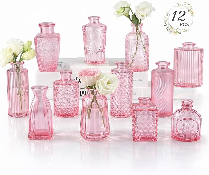 12 Pack Glass Bud Vases Mini Flower Vase Small Vintage Vases by RUCKAE