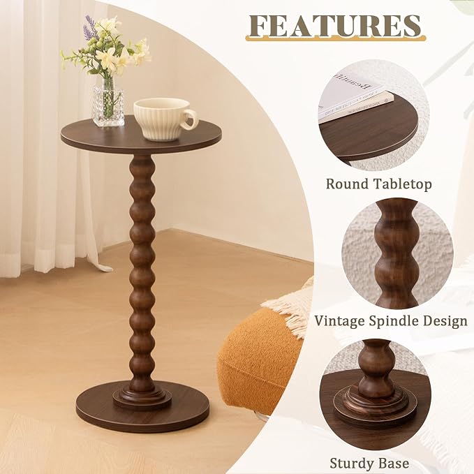 Fultyle Small Round Side Table, Walnut End Table - Image 5