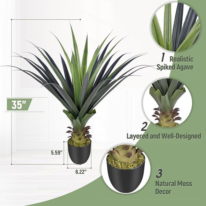 3ft Artificial Spiked Agave Plant, Indoor Outdoor Home, Office Decor 1pcs - Image 2