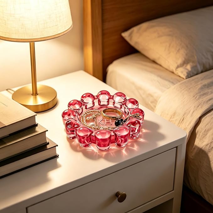 Chic Red Bubble Glass Candle Dish – Modern Clear Glass Candle Holder - Image 4