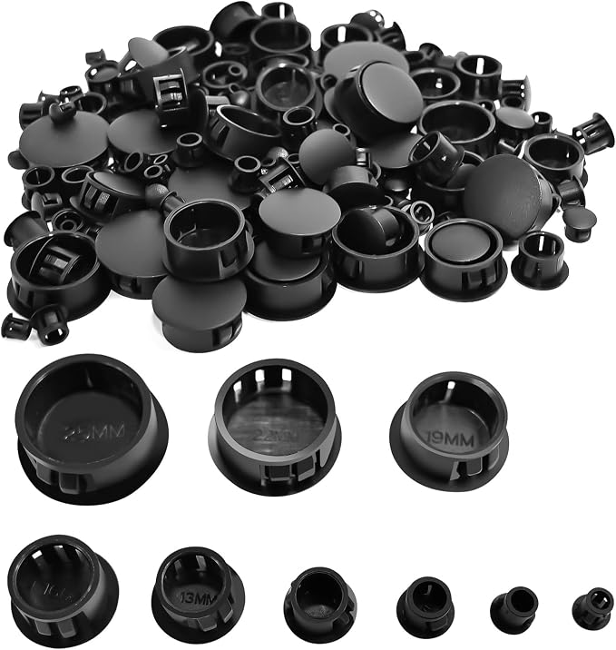 190 Pcs Black Plastic Hole Plugs, 9 Sizes Round Screw Hole Plugs | Flush Type by Unknown