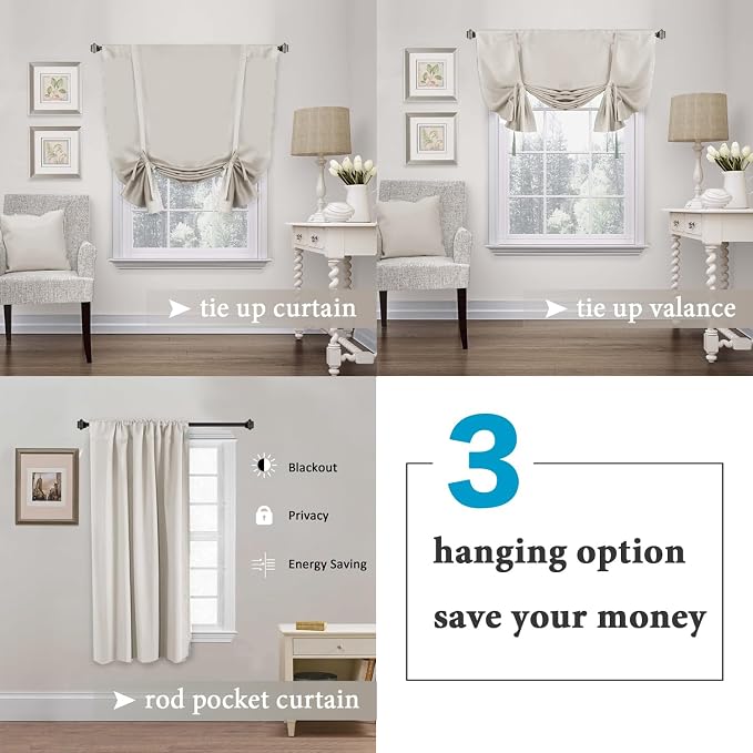 H.VERSAILTEX Blackout Tie Up Curtain Thermal Insulated Window Shade Light - Image 4