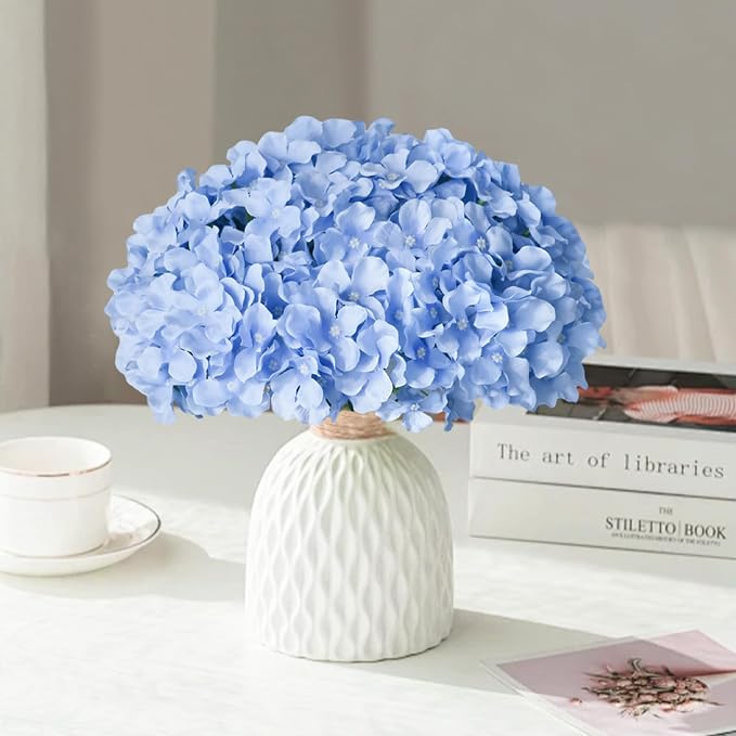120Pcs Blue Hydrangea Artificial Flowers Bulk，Realistic Silk Fake Flowers - Image 5