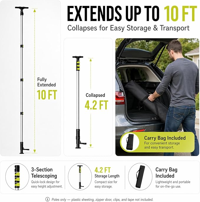 10 FT Dust Barrier Poles for Construction & Home Renovation - Image 4
