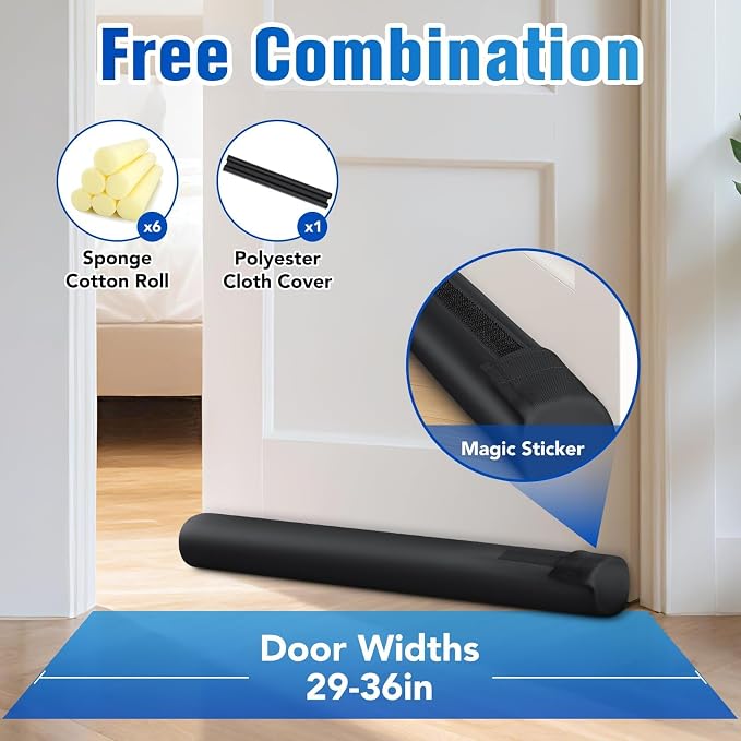 Under Door Draft Stopper, Covers Gap Up to 2.36", 36 Inch, Adjustable Sweep - Image 2