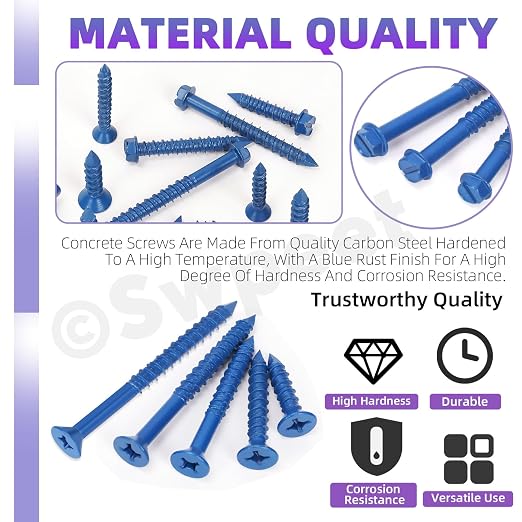 Swpeet 52Pcs 1/4" x 3-1/4" Slotted Hex Washer Head Concrete Screws Anchor - Image 3