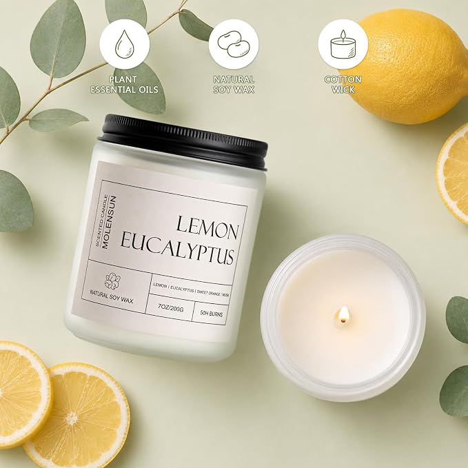Molensun Lemon Eucalyptus Scented Soy Candles, 7 Oz 2 Pack Gift Box - Image 3