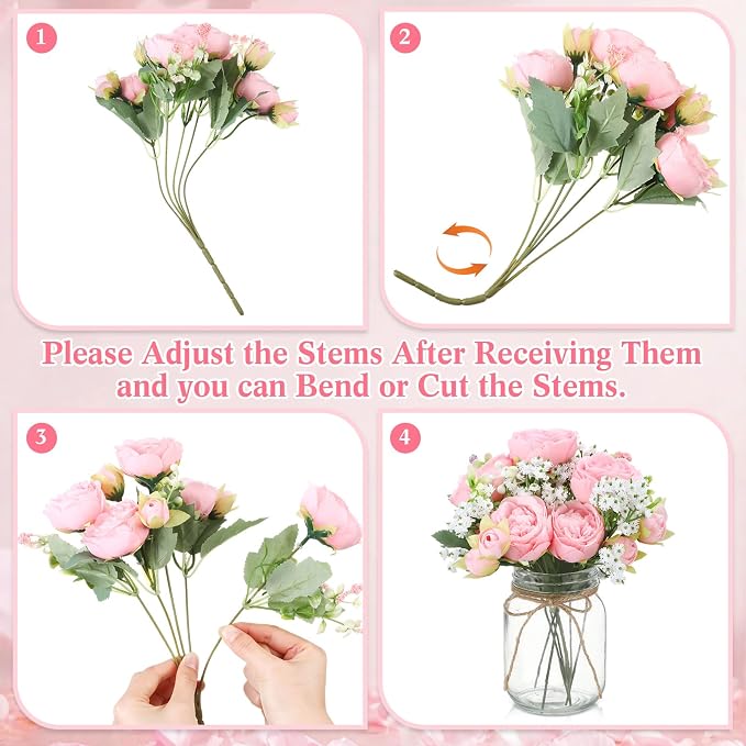 6 Sets Mason Jar Flowers Centerpiece Table Decorations, Light Pink | Faux - Image 2