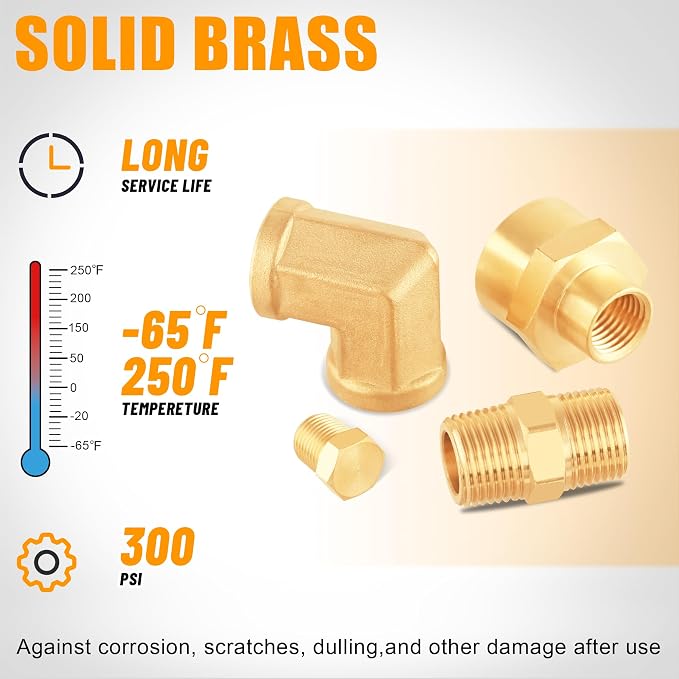 98PCS Brass Pipe Fittings Assortment Kit, 1/8" 1/4" 3/8" 1/2" NPT | Adapter - Image 3