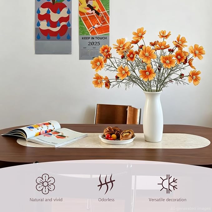 4 Pcs Orange 24" Tall Artificial Cosmos Flowers - Image 4
