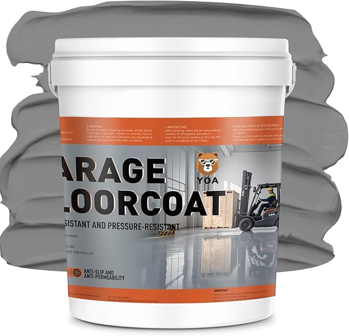 YOA Professional Concrete Garage Floor Paint, Acrylic Resin Coating, Light Gray by YOA