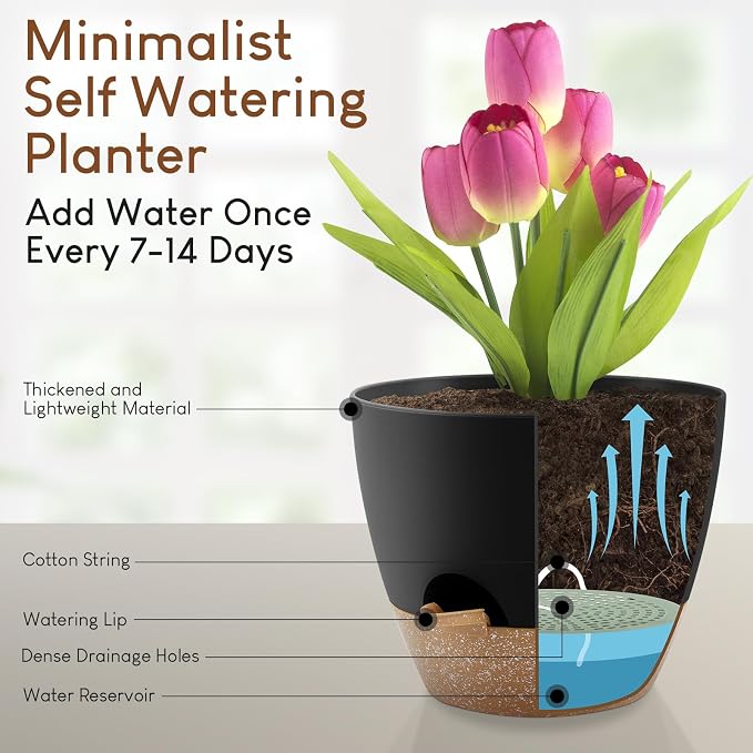 YNNICO Plant Pots 10/9/8/7.5/7 inch, Self Watering Planters - Image 4