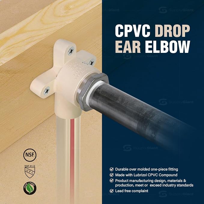 Midline Valve TTDQE012-OM-5 Female x CPVC Drop Ear Elbow Transition Pipe - Image 3