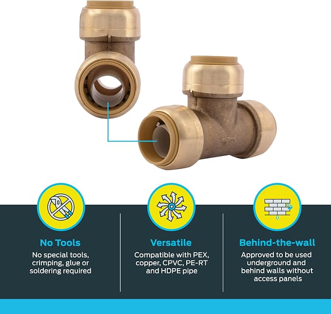 SharkBite 3/4 Inch Tee, Push to Connect Brass Plumbing Fitting, PEX Pipe - Image 3