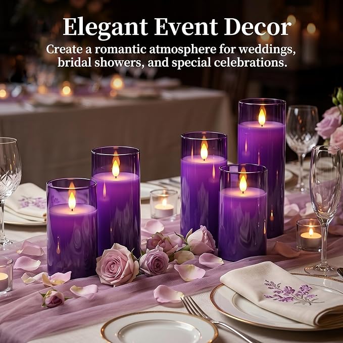 Homemory Purple Flickering Flameless Candles, Battery Operated Acrylic LED - Image 3
