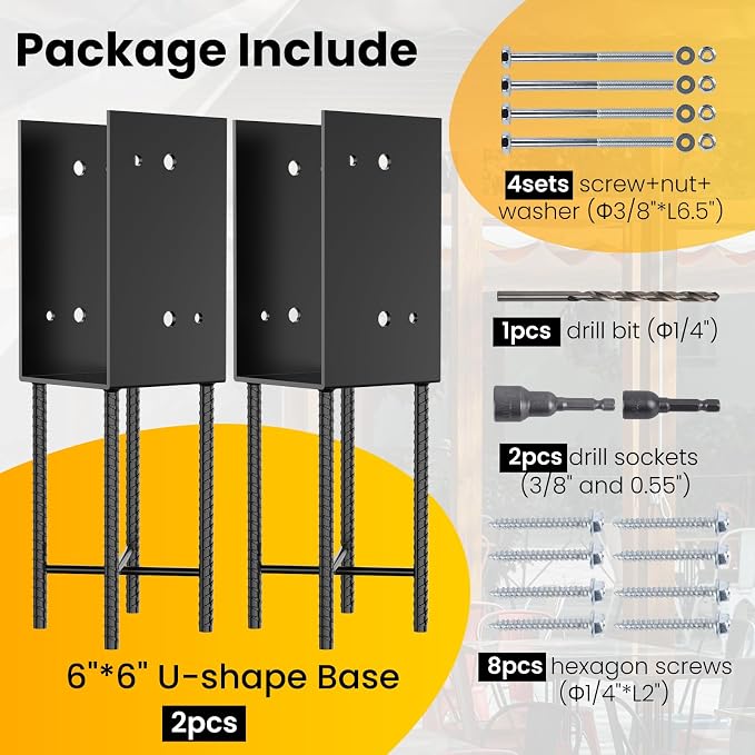 2PK Stainless Steel U-Shape 6"x6" Post Base - Image 2