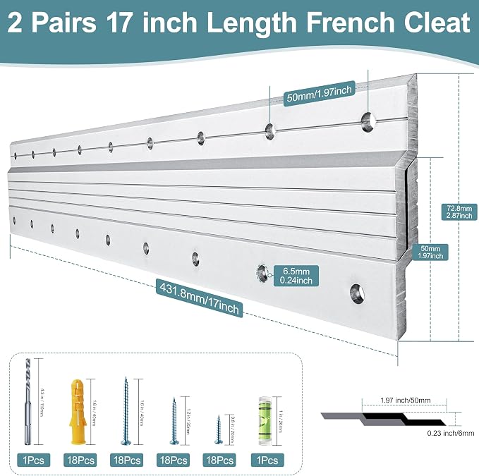 17 inch Z Clips French Cleat Hanger, 2 Pairs Heavy Duty Aluminum Picture Hanger - Image 2