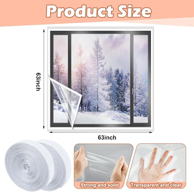 Beveer Window Insulation Kit 63 x 63 Inch, Cuttable Film, Waterproof | Window - Image 2