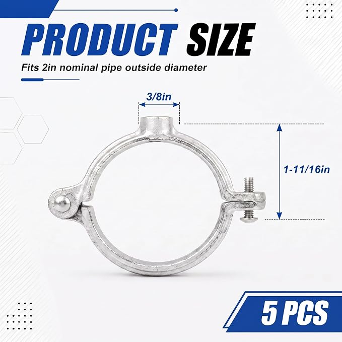 5 Pack 2 in. Hinged Split Ring Pipe Hanger, Tubing and Industrial Vintage DIY - Image 2