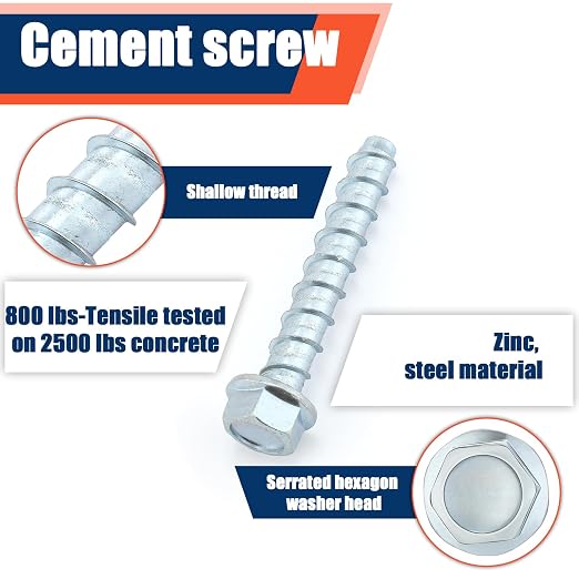 Tandefio 40 Pack 3/8" x 3" Concrete Screw Anchor Galvanized Large Diameter - Image 3