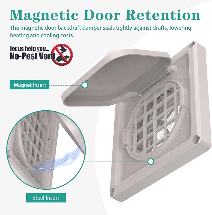 Dryer Vent Cover Outside 4 inch, Magnetic Door Design, Durable Airflow Vent - Image 4