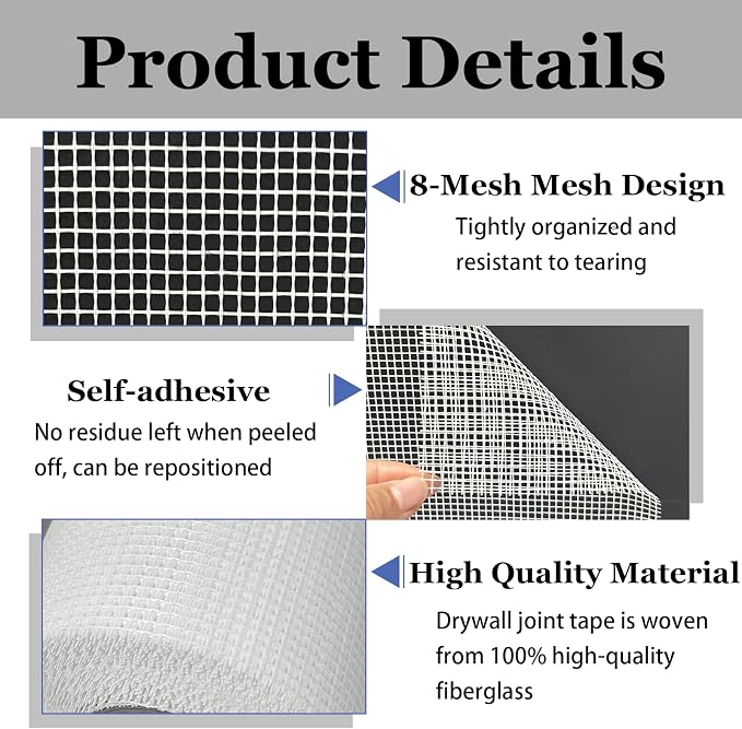 Drywall Mesh Tape, 6IN X 90FT 100% Fiberglass 8 Mesh Self Adhesive | Drywall - Image 3