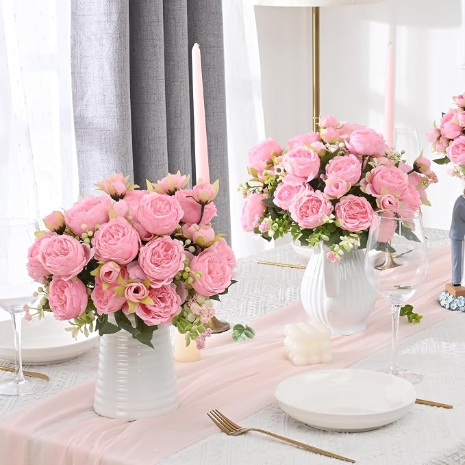 4 Packs Peonies Artificial Flowers, Light Pink Silk Artificial Peonies | Fake - Image 6