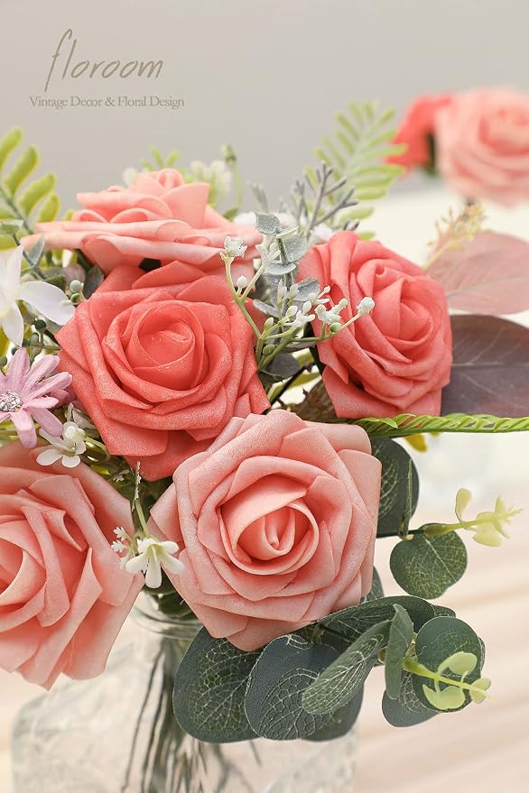 Artificial Flowers 50pcs Real Looking Mixed Living Coral Foam Fake Roses - Image 6