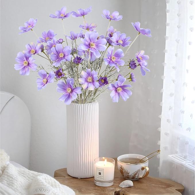 6PCS Daisy Flowers Artificial 24'' Purple Silk Flowers Fake Wildflowers Cosmos - Image 2