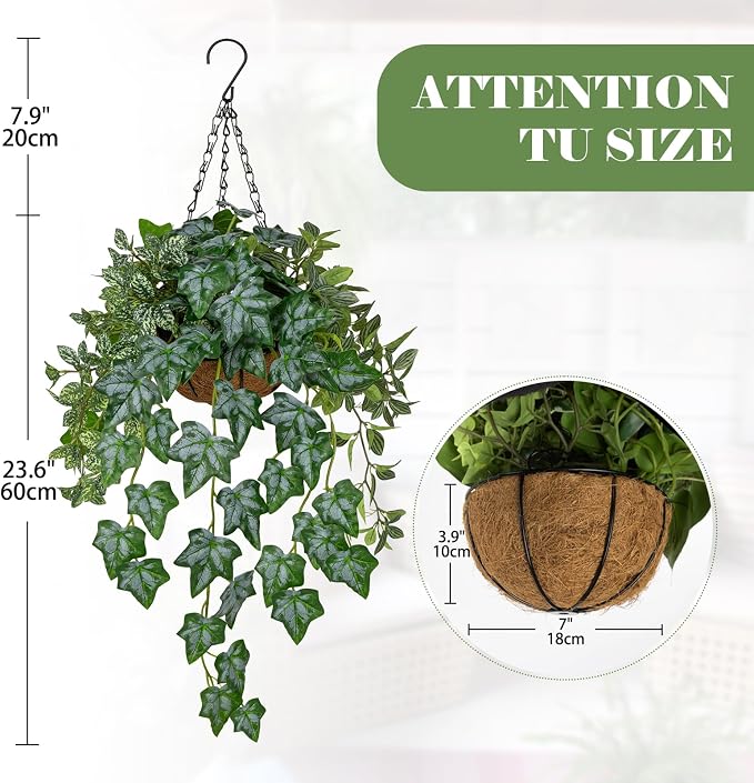 Fake Hanging Plant with Pot, Large Hanging Artificial Plants with Basket & - Image 2