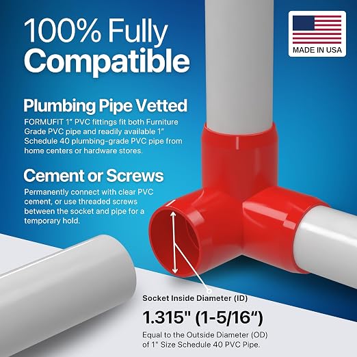 1” 3-Way Elbow Furniture Grade PVC Fitting in Red, Made in USA, UV-Resistant - Image 5