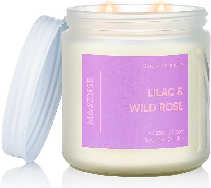 M&SENSE Lilac Wild Rose Scented Candle, 11.6oz 70-Hour Burn Natural Soy Wax | by MSENSE