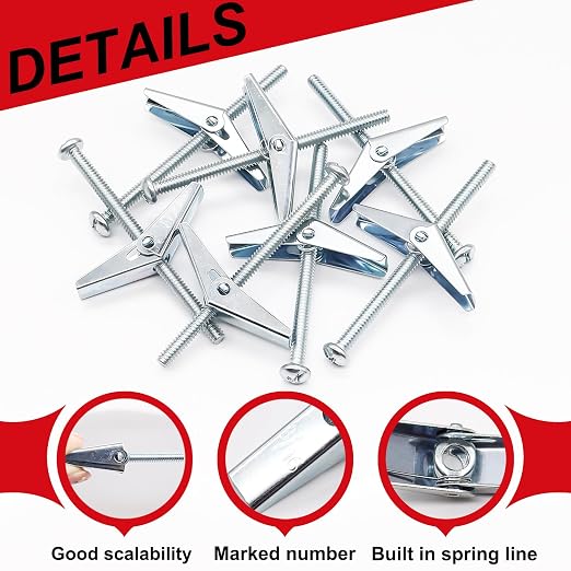 192Pcs 1/8 Inch Toggle Bolts, Heavy Duty Drywall Anchors and Screws Kit - Image 4