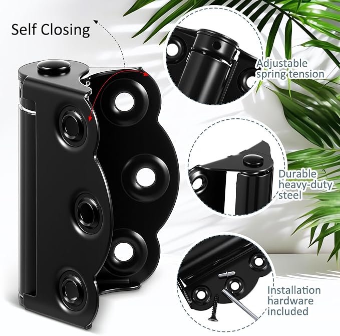 Zonon 6 Pack Black Self Closing Screen Door Hinge 2 3/4" Heavy Duty Steel - Image 3