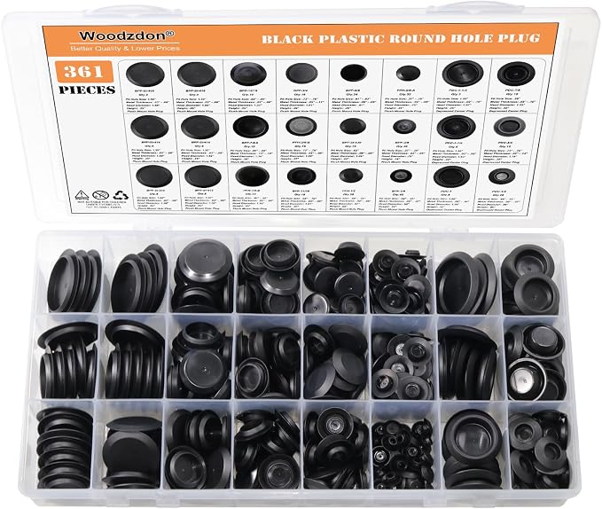 361pcs Flush Mount Black Plastic Hole Plug Assortment - Image 8