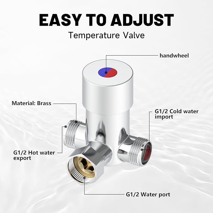 Hot & Cold Water Mixing, Thermostatic Mixer Valve | Solid Brass, Water Mixing - Image 4