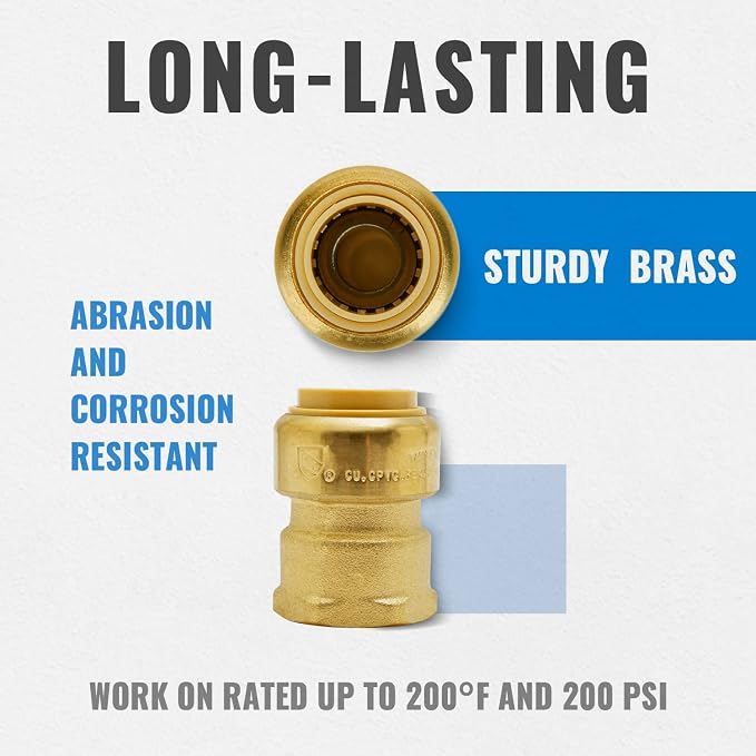 6-Pack 3/4 Inch Female Adapter Push Fit, 3/4 Inch FNPT Adapter | Brass - Image 2