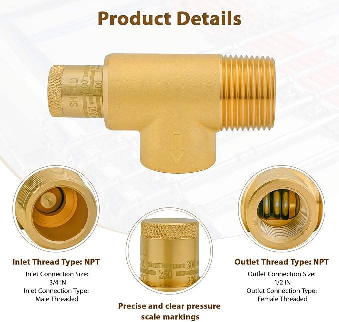 0372271 530C-STD 3/4" x 1/2" Brass Poppet Type Calibrated Pressure Relief Valve - Image 4