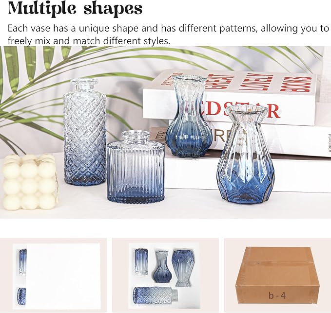 Set of 4 Glass Bud Vase Set, Small Vintage Clear Flower Vase Centerpieces - Image 6