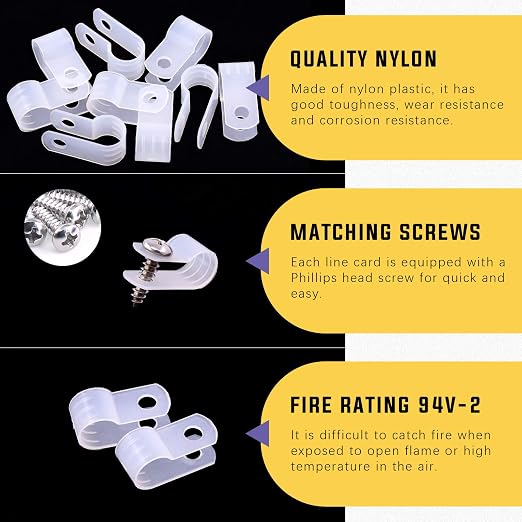 Swpeet 60 Pack White 5/16 Inch Nylon Plastic R-Type Cable Clips Clamp Kit - Image 3