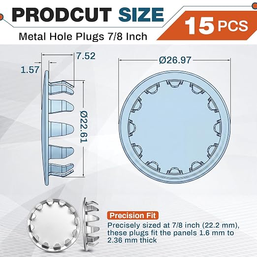 Hicarer 15 Pack Fit 7/8" Hole Metal Hole Plugs, Fit 1/2" Knockout, - Image 8