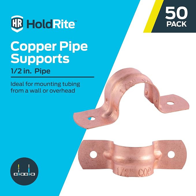 HoldRite 1/2 Inch Copper 2-Hole Strap, 50 Pack, Pipe Support - Image 2